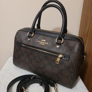 Coach Brown Signature Canvas Satchel with Gold Hardware